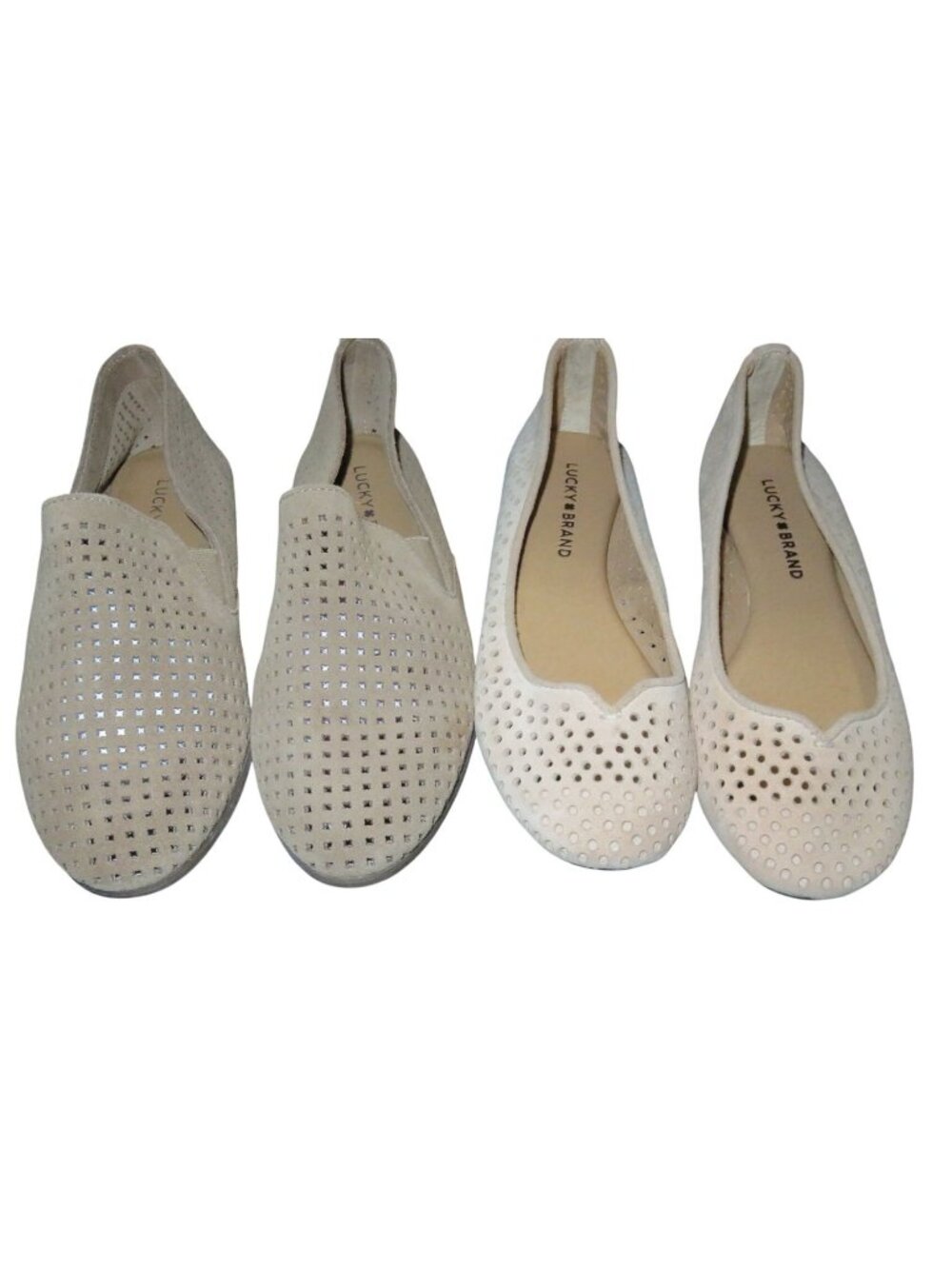 Lucky Brand 2 Pairs Enorahh Suede Leather Laser Cut Ballet Flats in Tan size 6